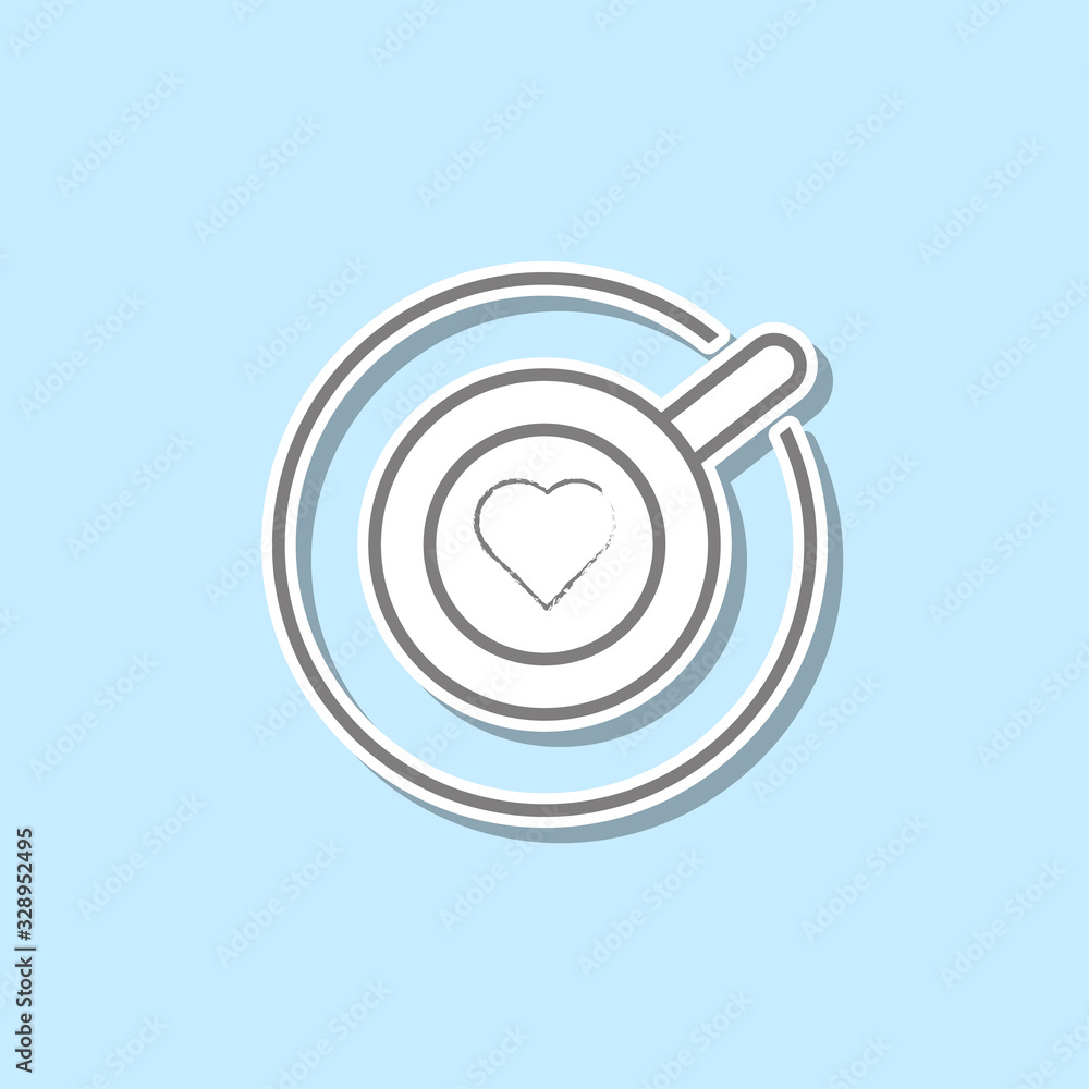Poster cup of cappuccino with heart sticker icon. simple thin line, outline vector of web icons for ui and 