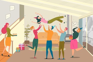 Friends Birthday Celebration Flat Illustration