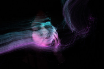 freezlight portrait, new art direction, long exposure photo without photoshop, light drawing at long exposure