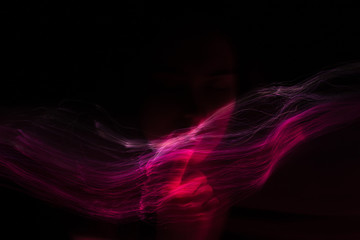 freezlight portrait, new art direction, long exposure photo without photoshop, light drawing at long exposure