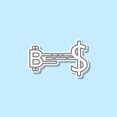 Financial transaction with crepto-currency sticker icon. Simple thin line, outline vector of web icons for ui and ux, website or mobile application