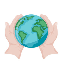 Earth day illustration. Open hands holding mother Earth vector