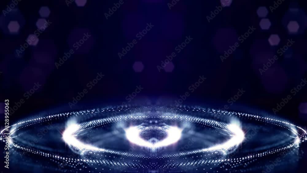 Poster looped blue animated abstract sci-fi background with wavy glow particles like micro world, cosmic sp