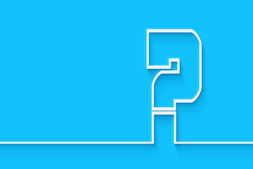 big question mark in white on blue background, copy space 3d