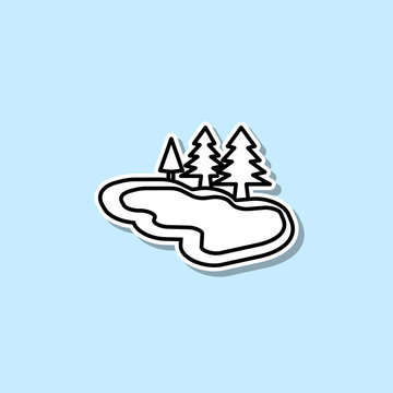 Lake with trees sticker icon. Simple thin line, outline vector of web icons for ui and ux, website or mobile application