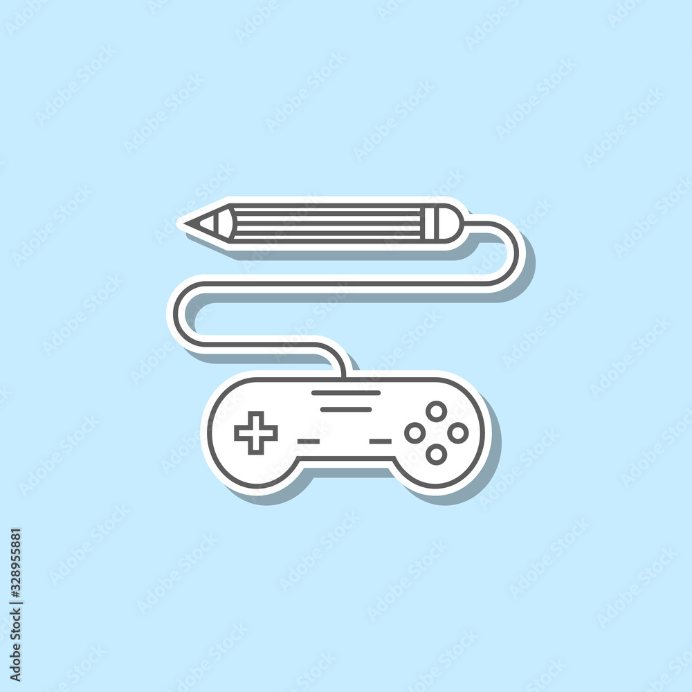 Poster joystick with pencil sticker icon. simple thin line, outline vector of web icons for ui and ux, webs