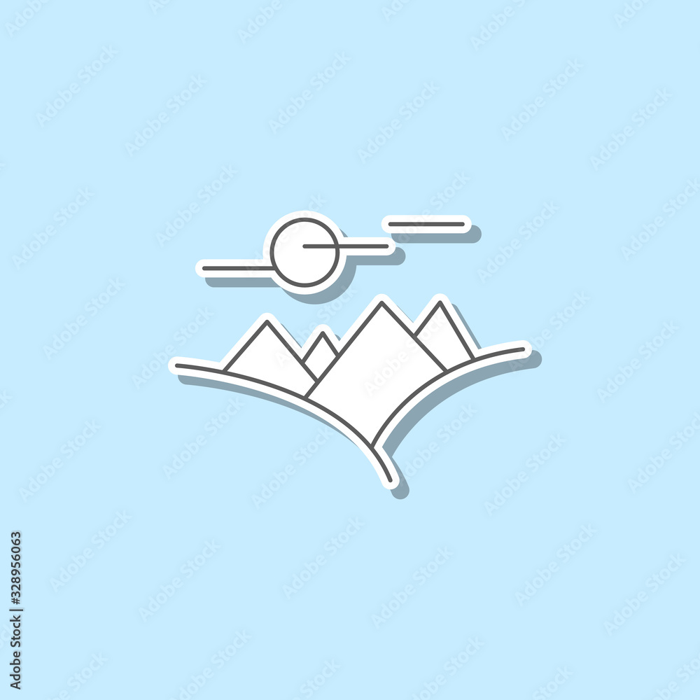 Poster landscape of mountains sticker icon. simple thin line, outline vector of web icons for ui and ux, we