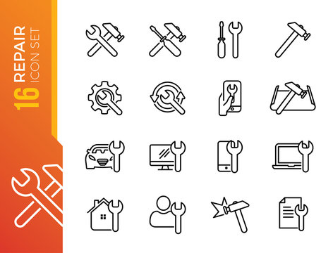 Simple Set of Repair Related Vector Line Icons. Contains such Icons as Screwdriver, Engineer, Tech Support and more