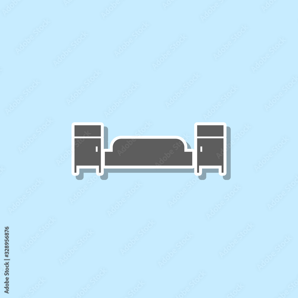 Poster bed and bedside tables sticker icon. simple thin line, outline vector of web icons for ui and ux, we