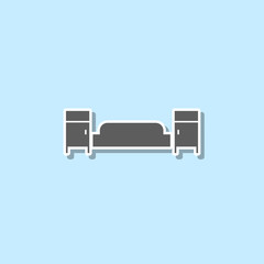 Bed and bedside tables sticker icon. Simple thin line, outline vector of web icons for ui and ux, website or mobile application