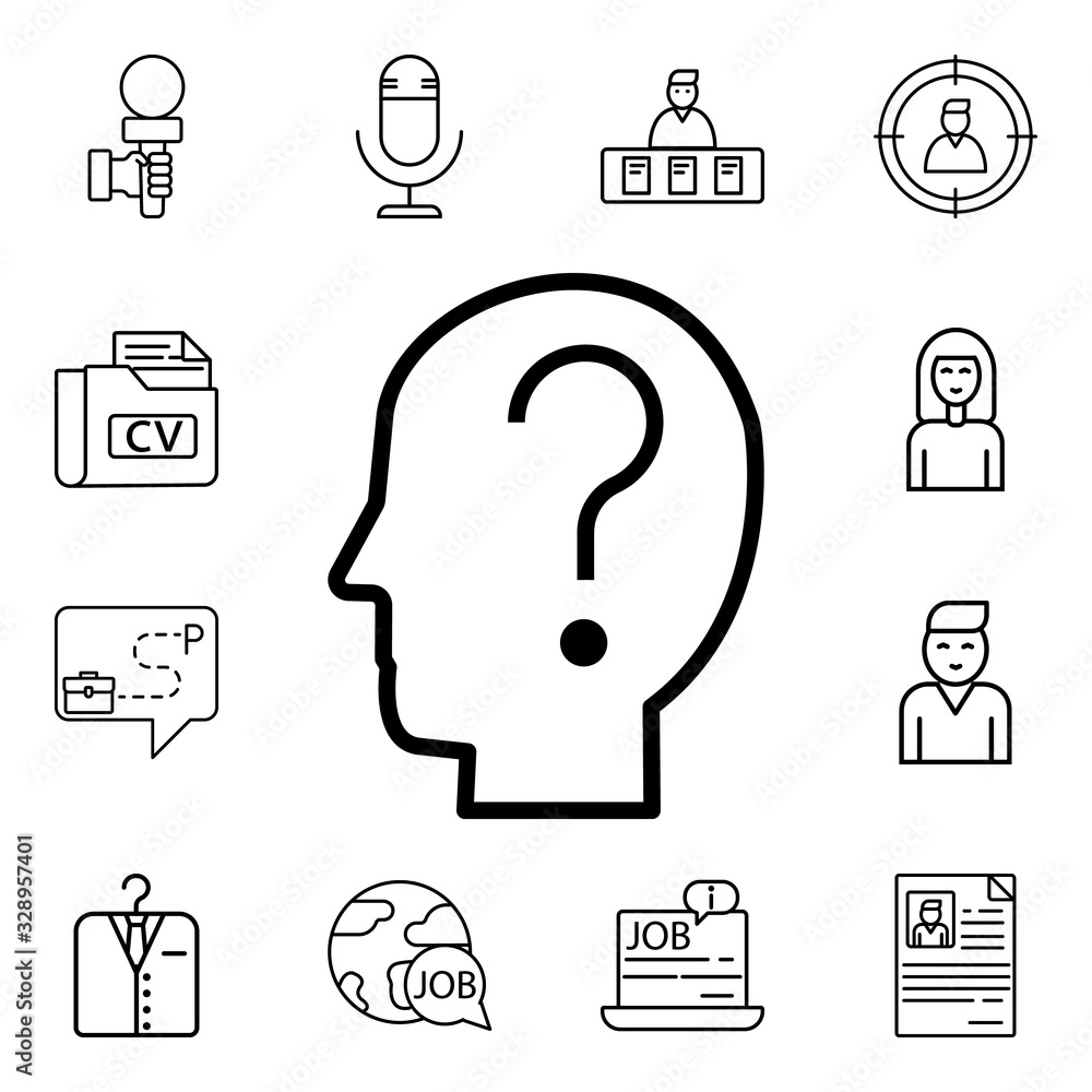 Aufkleber questions in head icon. detailed set of interview icons. premium quality graphic design. one of the 