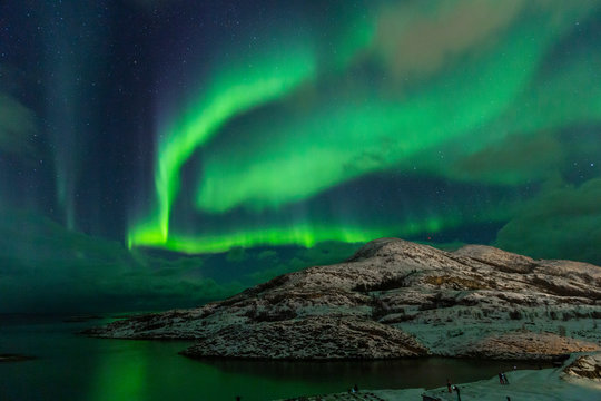 Northern lights on the arctic sky. Hillesoya, Sommaroya. © KrisGrabiec