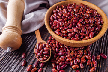 Fresh organic natural beans on wooden rustic background