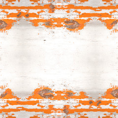 Rusty abstract white orange painted scratched peeled exfoliated metal texture background, with space for text