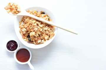soja, coconut, peanuts, honey, flakes, granola, delicious, oat, vegan, ingredient, seed, cereal, sweet, nutrition, snack, natural, organic, healthy, grain, food, muesli