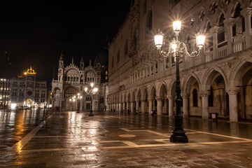 Fototapeta na wymiar Illuminated Doge Palace at Night, Venice/Italy