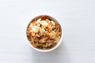 soja, coconut, peanuts, honey, flakes, granola, delicious, oat, vegan, ingredient, seed, cereal, sweet, nutrition, snack, natural, organic, healthy, grain, food, muesli