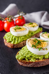 tasty and nutritious avocado sandwich and boiled egg