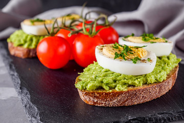 tasty and nutritious avocado sandwich and boiled egg