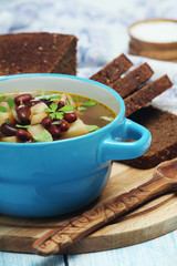 A bowl with kidney bean vegetable soup	