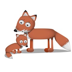 cute baby fox with mum vector illustration of pup and mother character