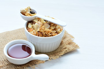 soja, coconut, peanuts, honey, flakes, granola, delicious, oat, vegan, ingredient, seed, cereal, sweet, nutrition, snack, natural, organic, healthy, grain, food, muesli