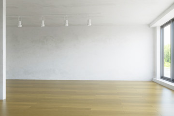 Empty Interior Room with Window and Dirty Wall.