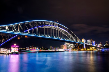 Obraz na płótnie Canvas Sydney Harbour Bridge at night, Vivid Sydney, Australia