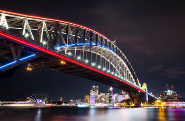 Fototapeta premium Sydney Harbour Bridge at night, Vivid Sydney, Australia