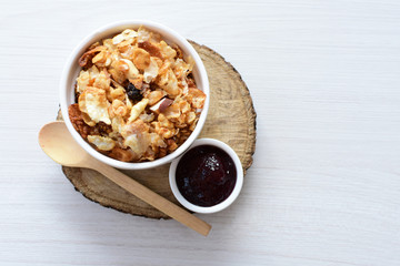 soja, coconut, peanuts, honey, flakes, granola, delicious, oat, vegan, ingredient, seed, cereal, sweet, nutrition, snack, natural, organic, healthy, grain, food, muesli