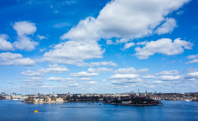 Naklejka na ściany i meble April 22, 2018. Stockholm, Sweden. Panorama of the historic center of Stockholm in clear weather.