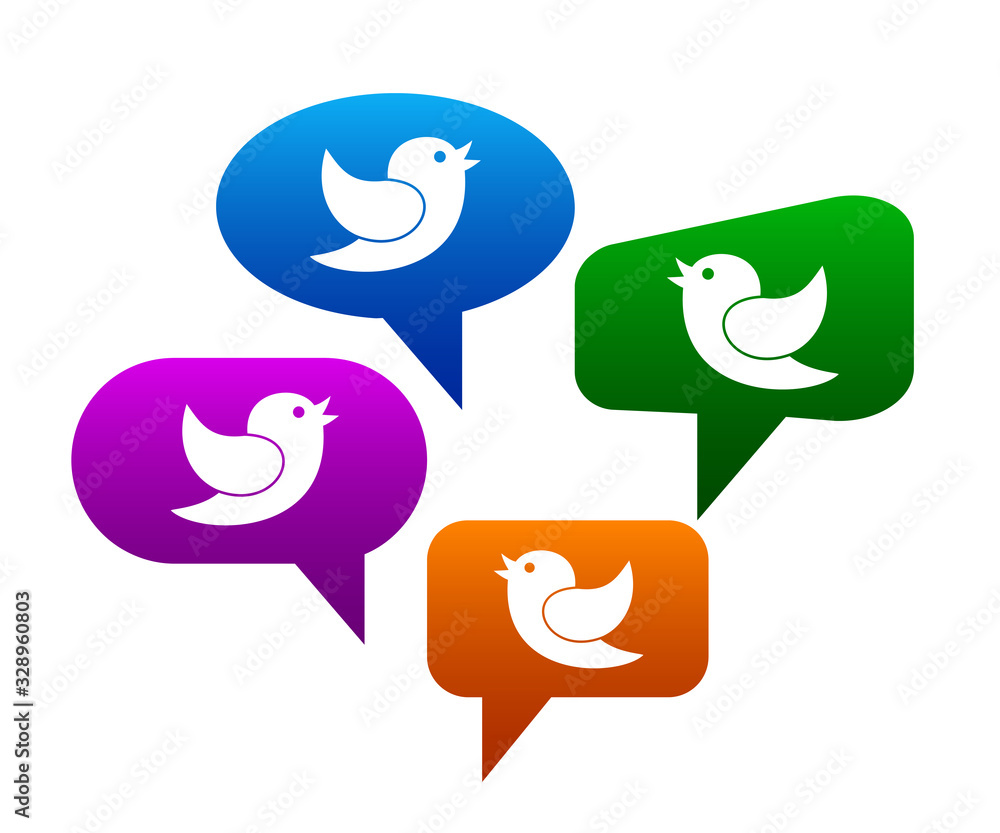 Poster Set of colorful speech bubble communication with birds - vector