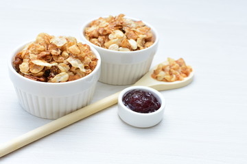 soja, coconut, peanuts, honey, flakes, granola, delicious, oat, vegan, ingredient, seed, cereal, sweet, nutrition, snack, natural, organic, healthy, grain, food, muesli