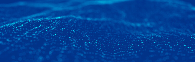 Wave 3d. Wave of particles. Abstract Blue Geometric Background. Big data visualization. Data...