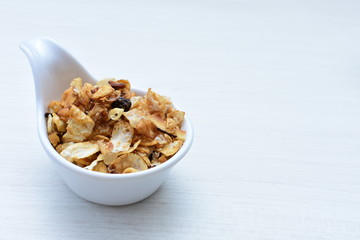 soja, coconut, peanuts, honey, flakes, granola, delicious, oat, vegan, ingredient, seed, cereal, sweet, nutrition, snack, natural, organic, healthy, grain, food, muesli