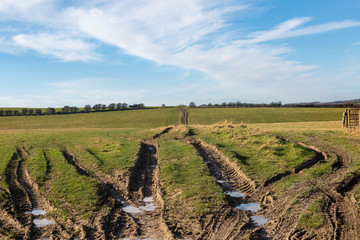 Fototapeta na wymiar A rural South Downs landscape on a sunny winters day after heavy rain