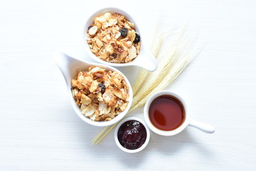 soja, coconut, peanuts, honey, flakes, granola, delicious, oat, vegan, ingredient, seed, cereal, sweet, nutrition, snack, natural, organic, healthy, grain, food, muesli