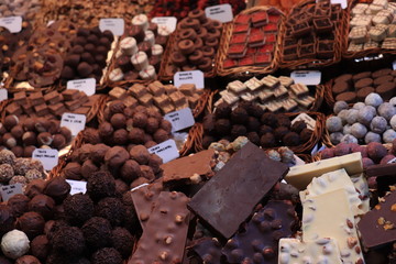 Chocolate pralines at a market