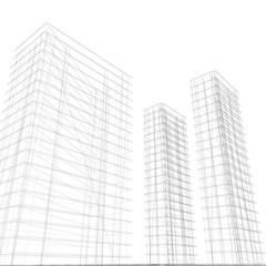 Mega city, wireframe technique, original 3d rendering