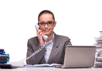 Young businesswoman in office isolated on white