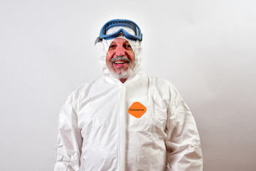 Old man all dressed up to go shopping in these coronavirus times..Concept panic hyped news fear