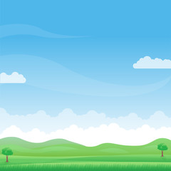 Obraz premium Beautiful nature landscape vector illustration with green field and blue sky suitable for background 