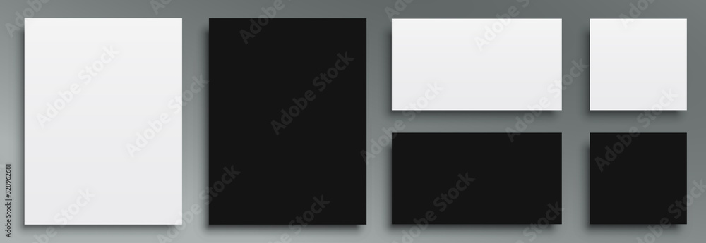 Poster Realistic cards paper template mockup with shadows on a gray background – vector