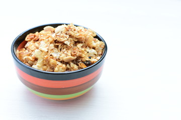 peanuts, soya, coconut, honey, flakes, granola, seeds, nutrition, nuts, grain, vegetarian, oatmeal, fruit, sweet, meal, snack, organic, food, cereal, healthy, breakfast