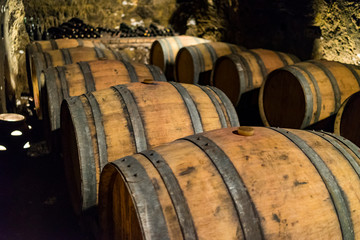 barrels in wine cellar