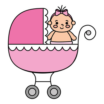 cute little girl in baby cart transportation vector illustration design