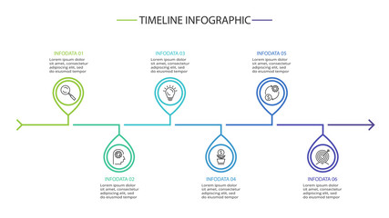 Thin line element for infographic. Template for diagram, graph, presentation and chart. Concept with 6 options.