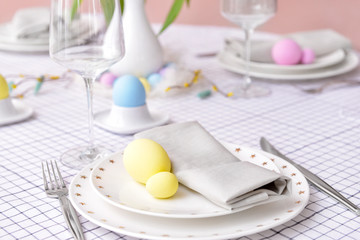 Fototapeta na wymiar Beautiful table setting for Easter celebration