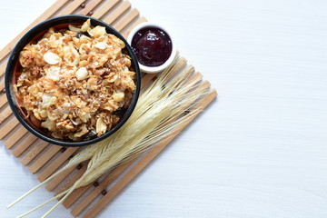 peanuts, soya, coconut, honey, flakes, granola, seeds, nutrition, nuts, grain, vegetarian, oatmeal, fruit, sweet, meal, snack, organic, food, cereal, healthy, breakfast