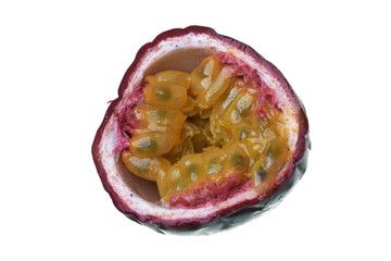 Passion fruit or maracuja (Passiflora Edulis) isolated and centered on a white background